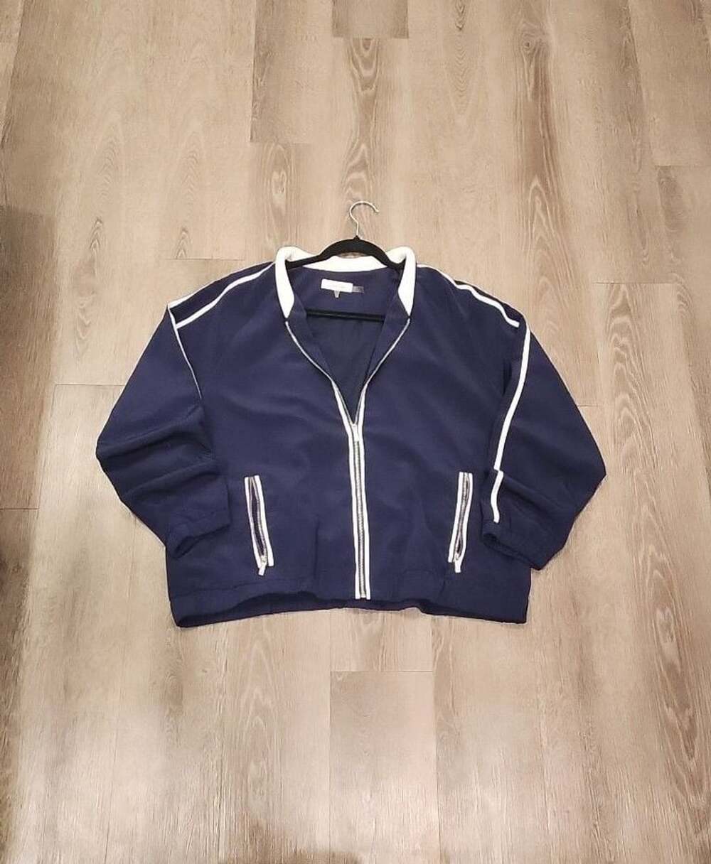 Calvin Klein Women's Navy Blue & White Piping Full Zip Track Jacket